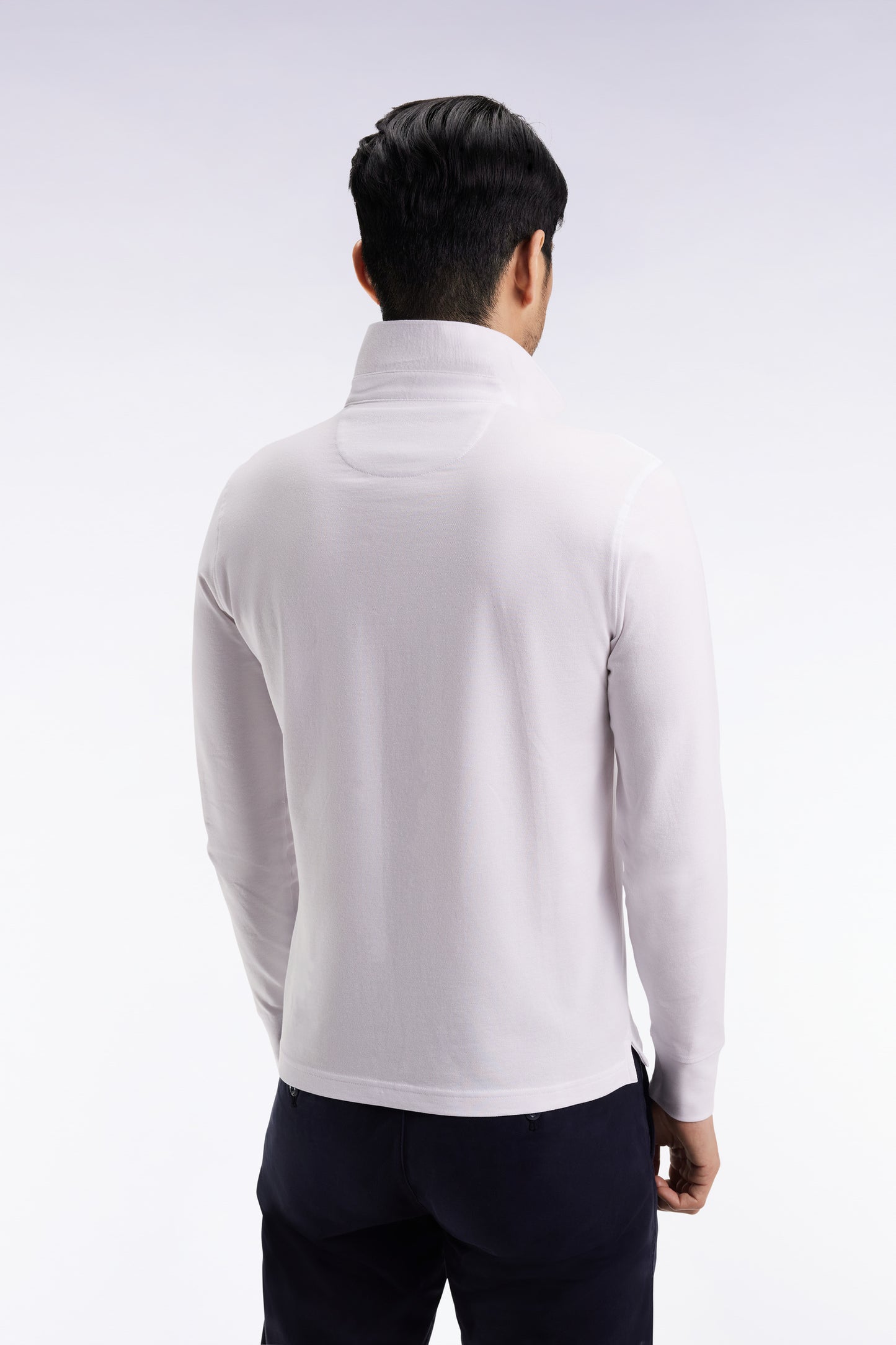 Polo à manches longues en coton stretch blanc coupe slim