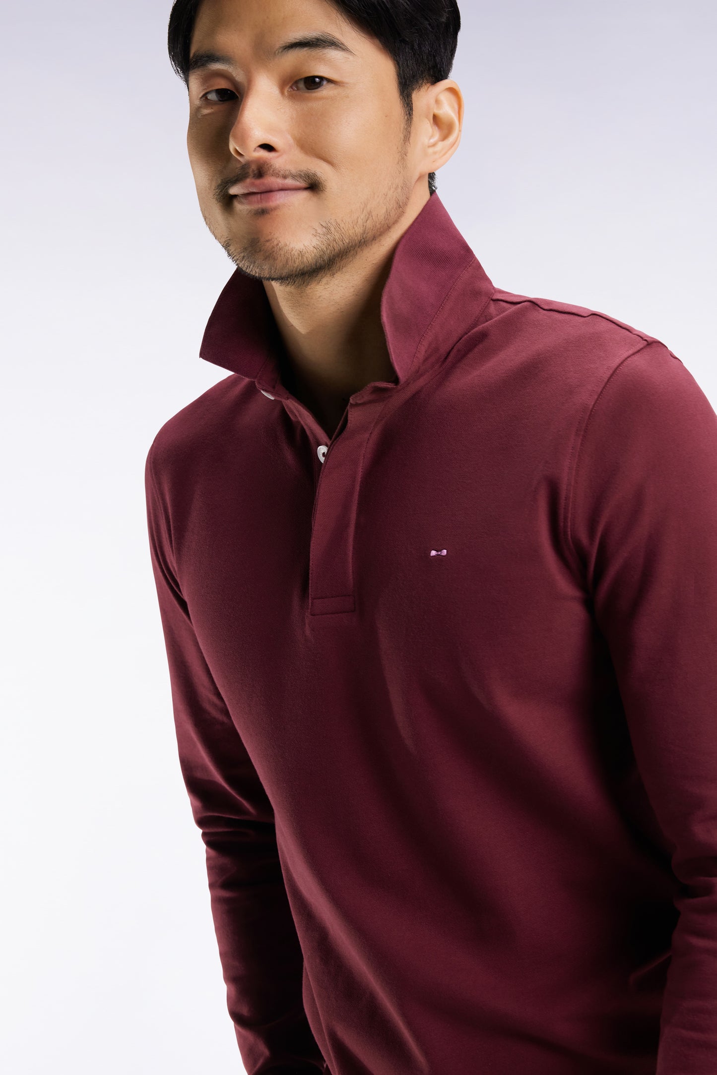 Polo à manches longues en coton stretch bordeaux coupe slim