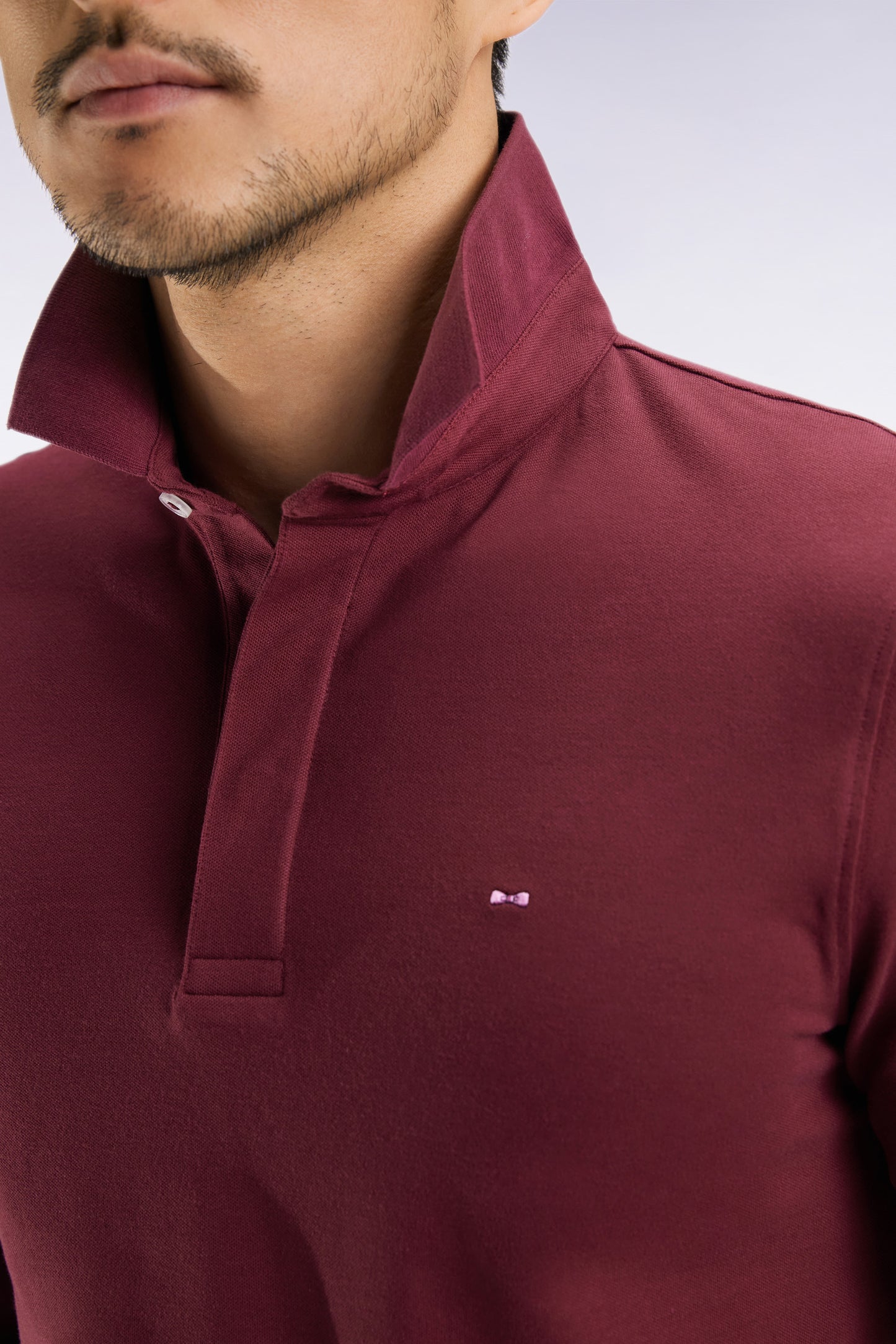 Polo à manches longues en coton stretch bordeaux coupe slim