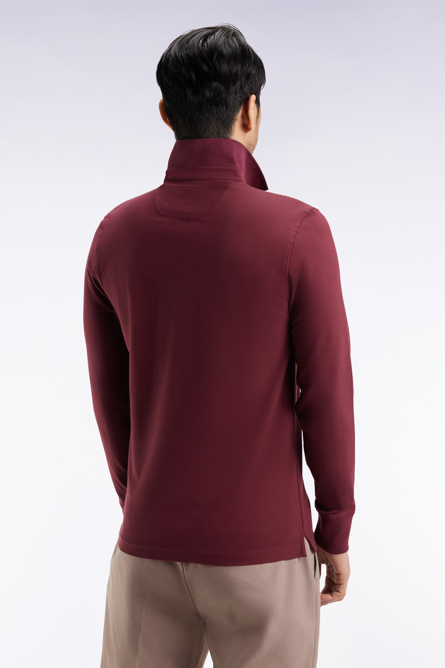 Polo à manches longues en coton stretch bordeaux coupe slim