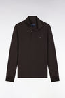 Polo à manches longues en coton stretch marron coupe slim