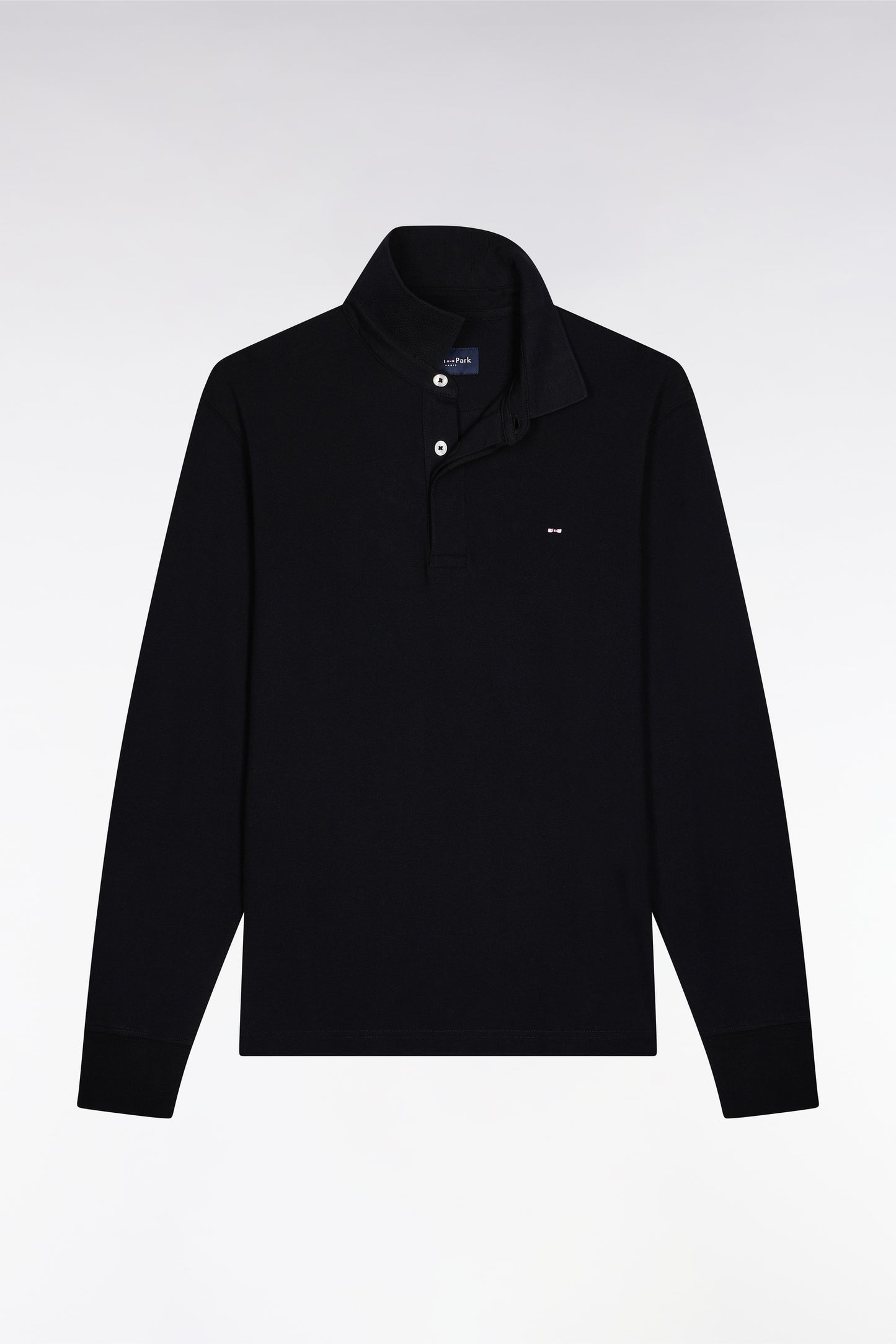 Polo à manches longues en coton stretch noir coupe slim
