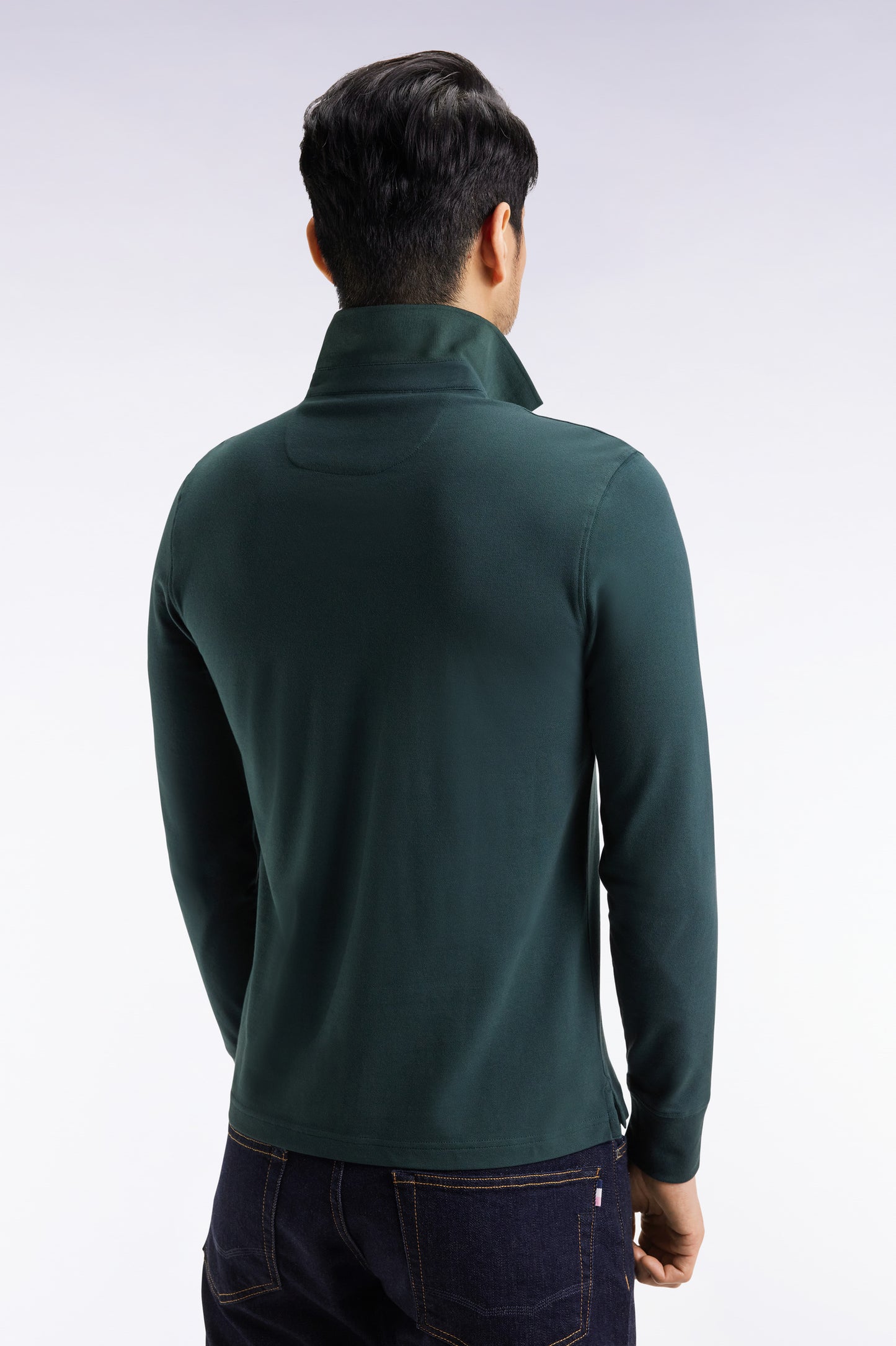 Polo à manches longues en coton stretch vert bouteille coupe slim