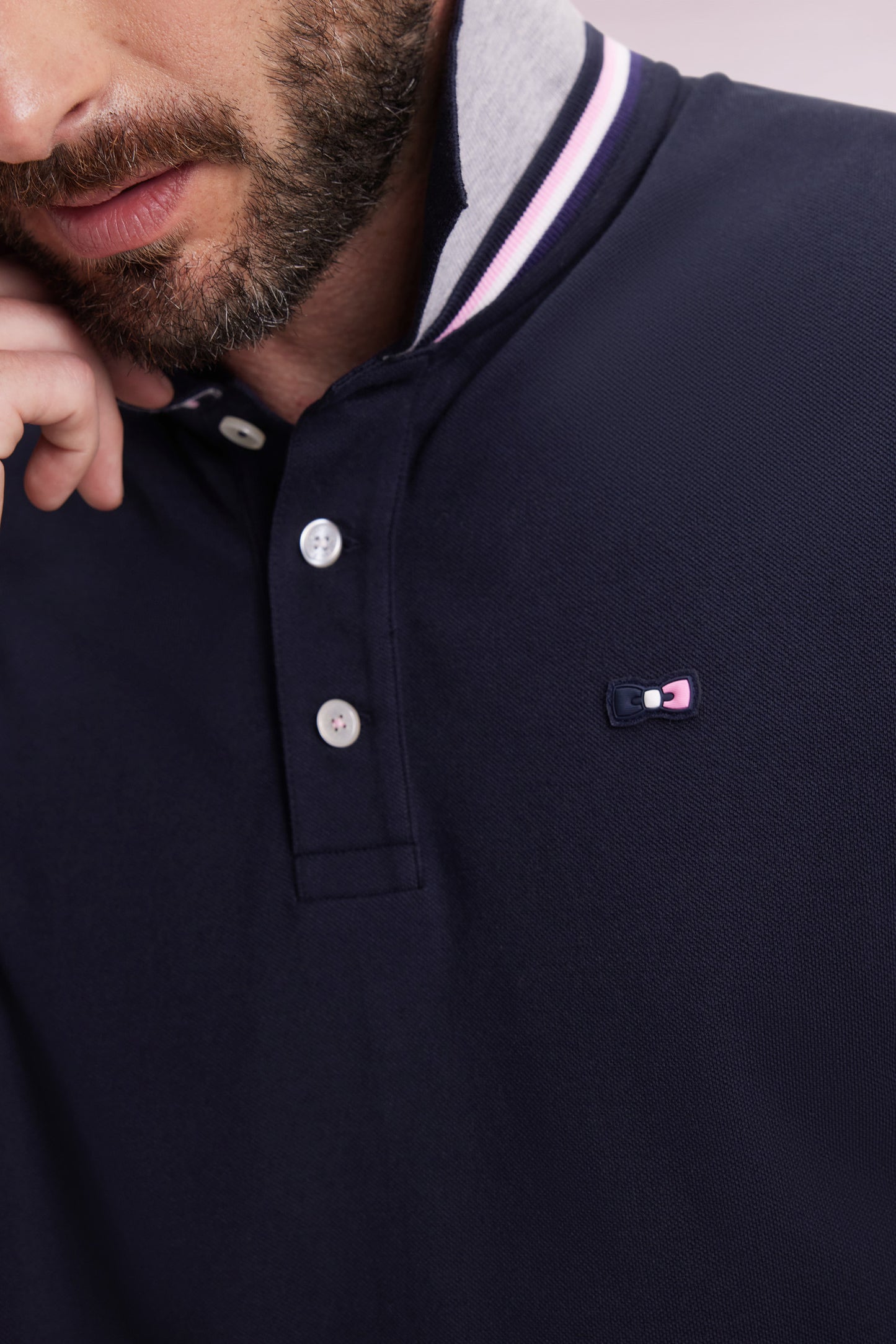 Relaxed fit long-sleeved polo shirt in navy cotton