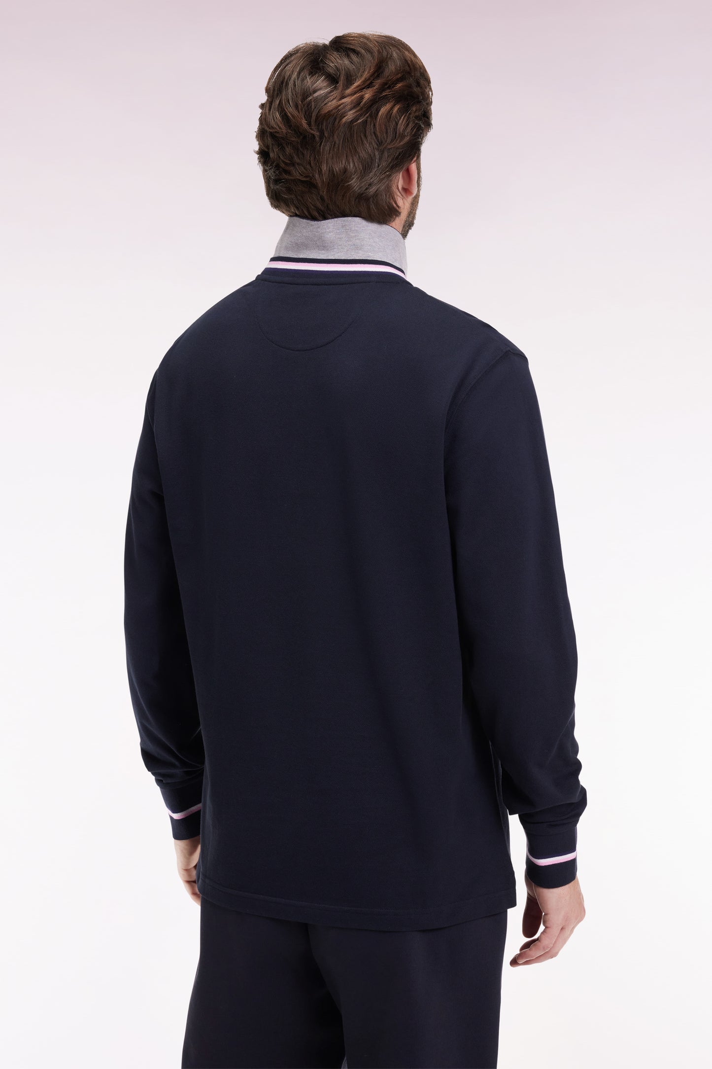 Relaxed fit long-sleeved polo shirt in navy cotton