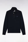 Polo à manches longues en coton stretch marine passepoilé coupe slim