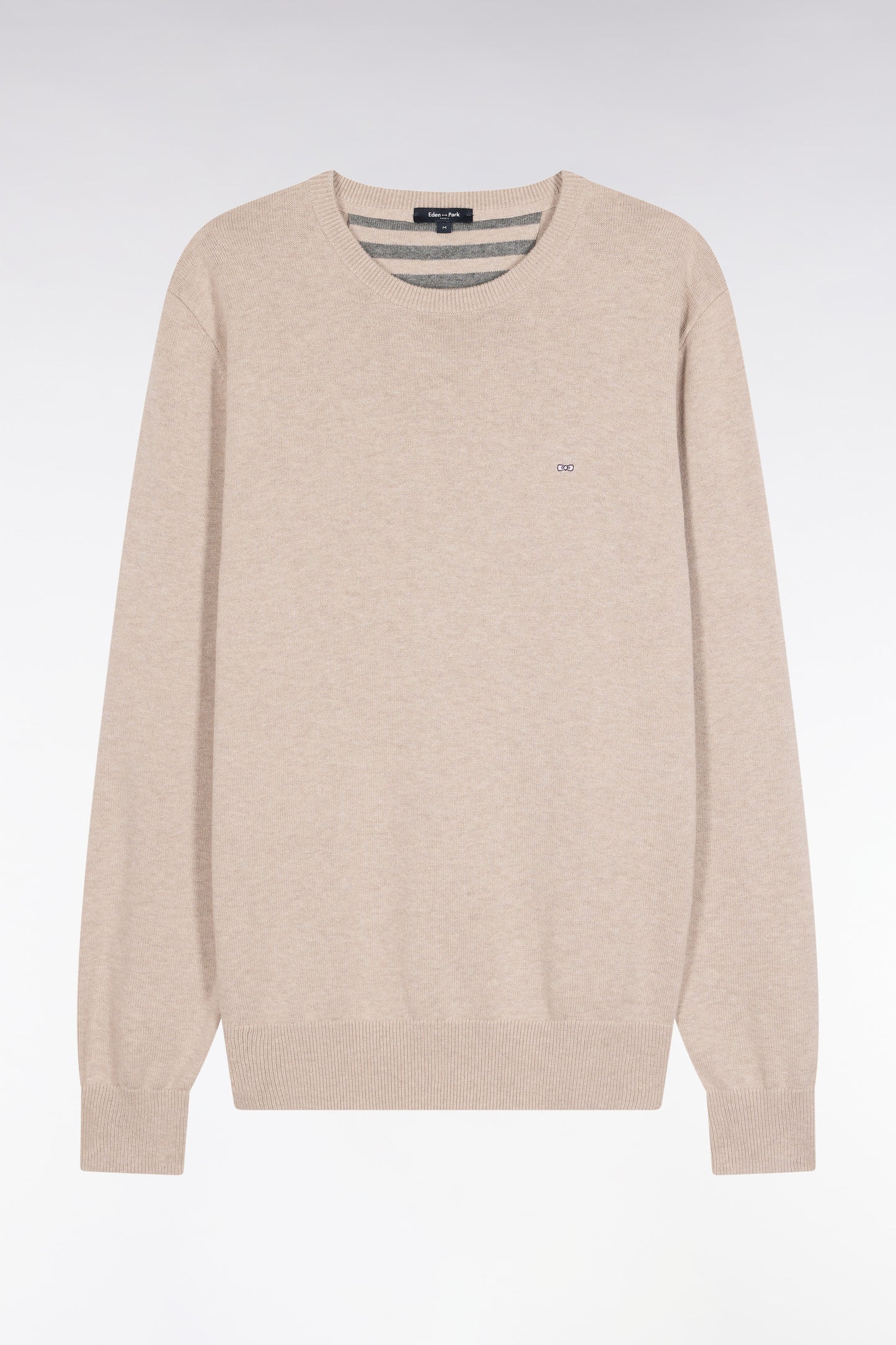 Round-neck sweater in beige wool and cotton