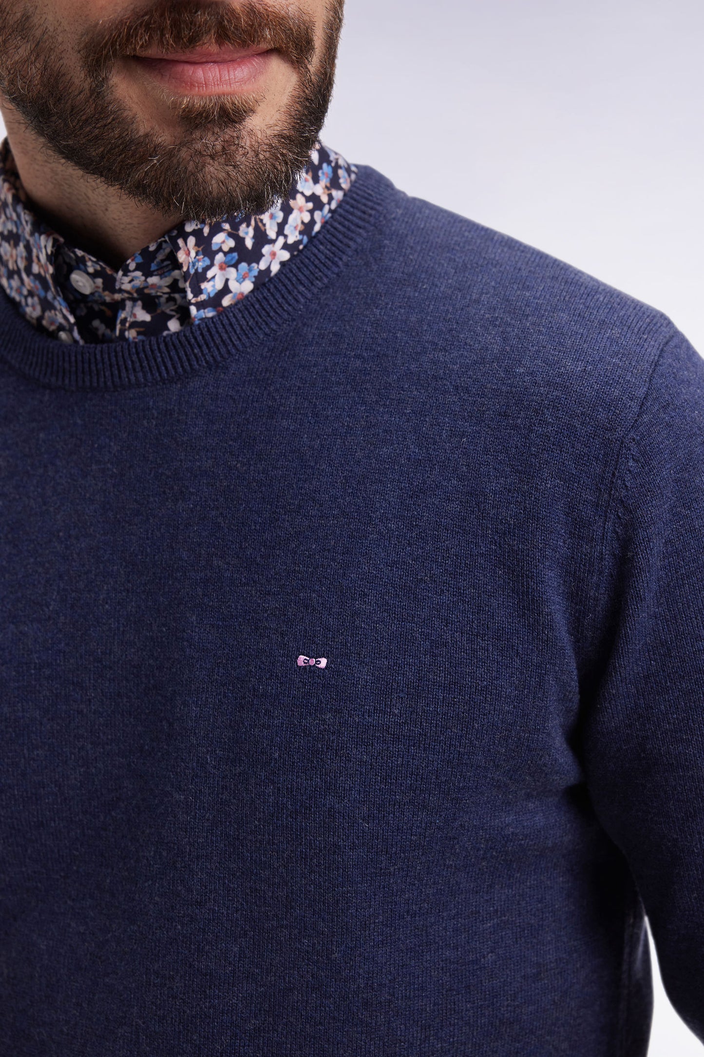 Dark blue wool and cotton round-neck sweater