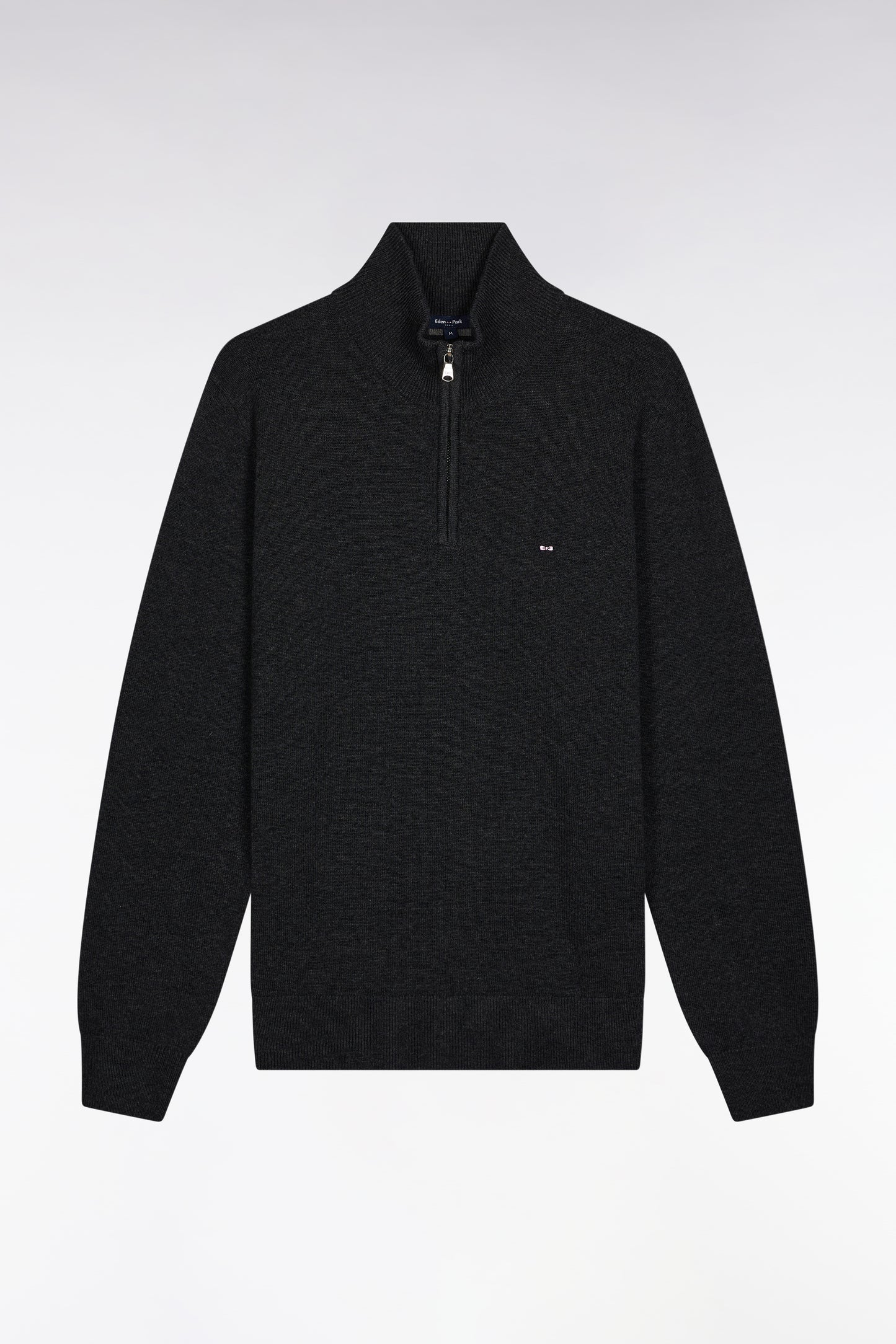 Dark grey wool and cotton trucker-neck sweater