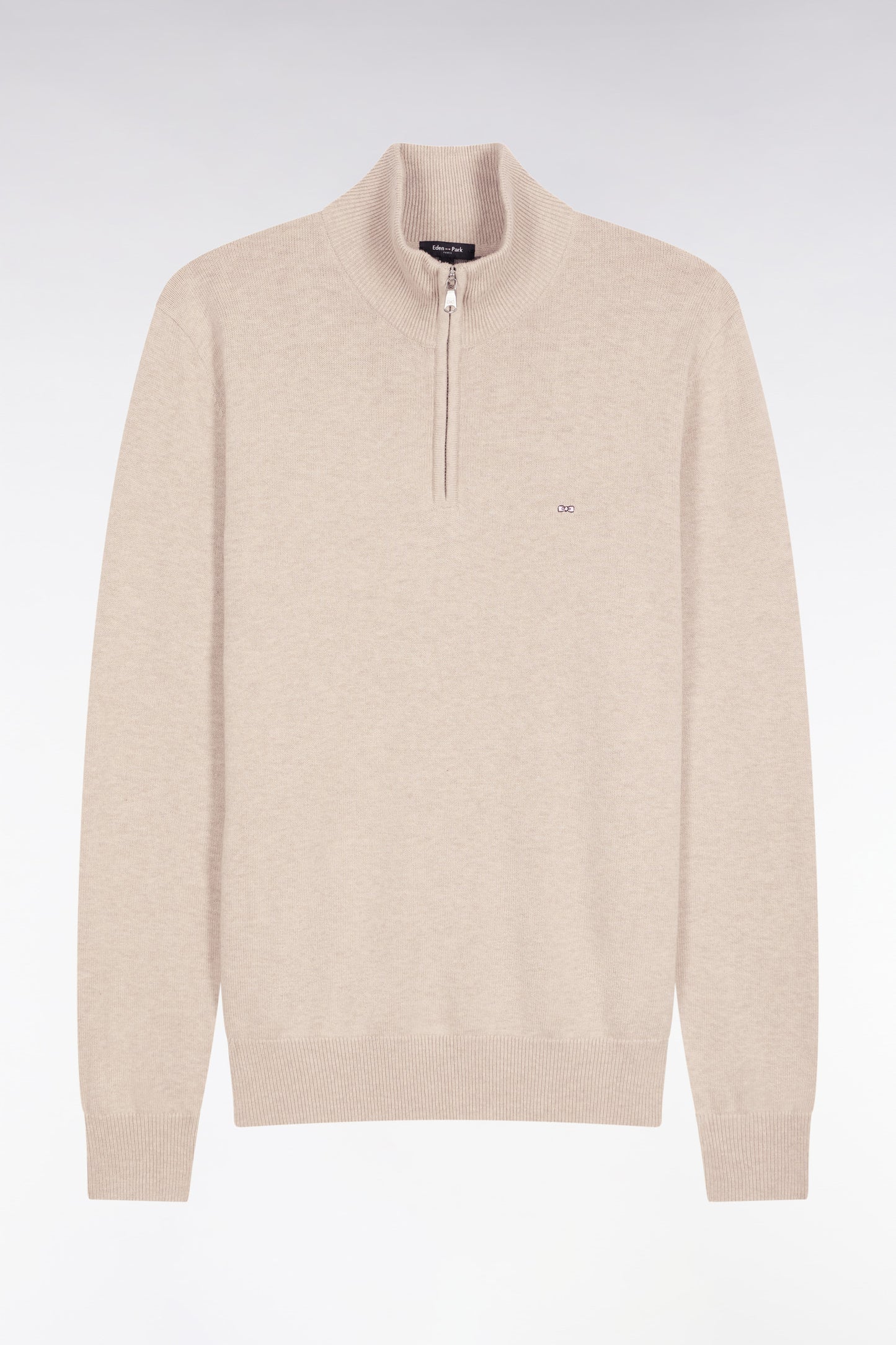 Beige wool and cotton trucker-neck sweater