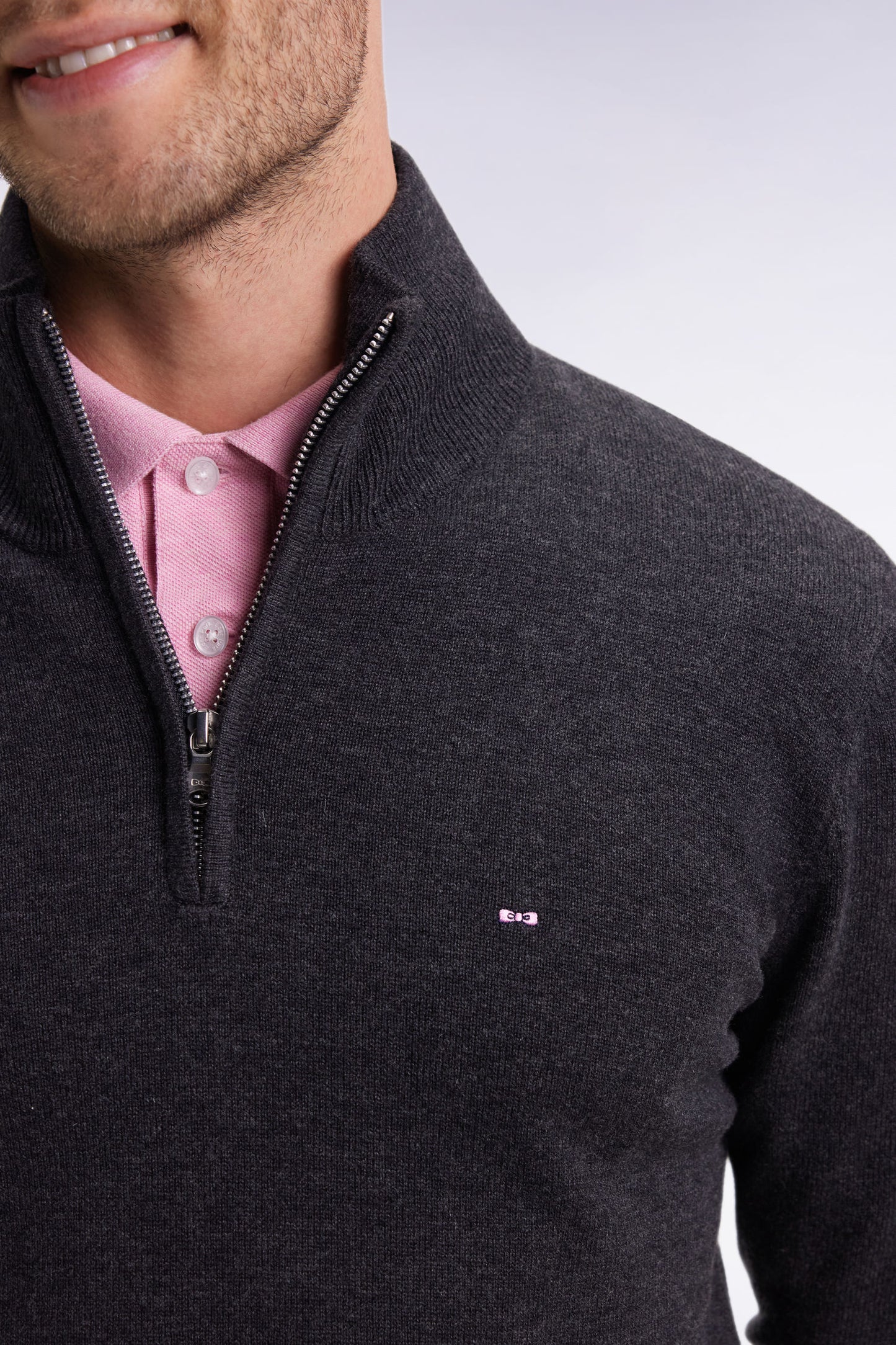 Dark grey wool and cotton trucker-neck sweater