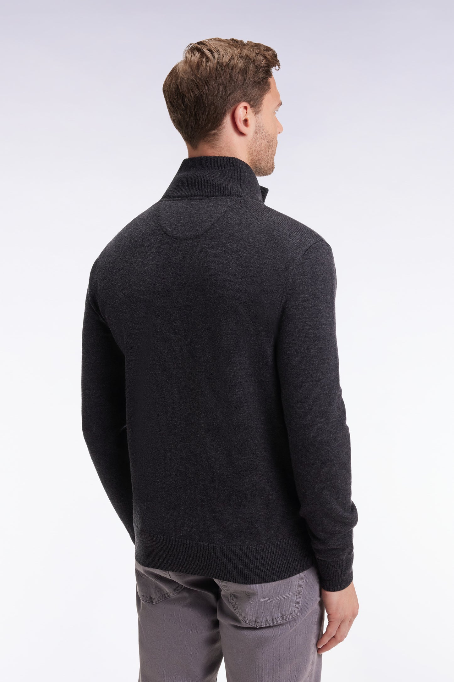 Dark grey wool and cotton trucker-neck sweater