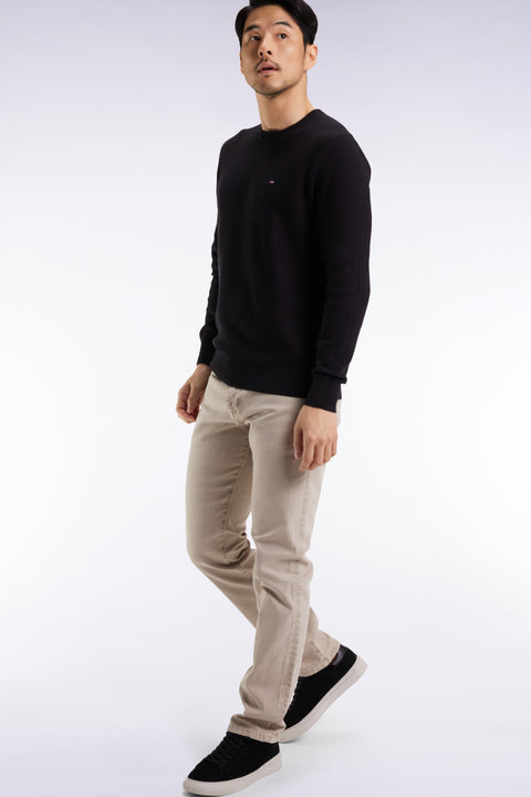 Round-neck sweater in black honeycomb cotton - Image 2