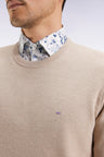 Round-neck sweater in beige cotton honeycomb