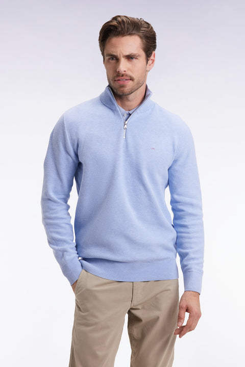 Pull col camionneur en coton nid d'abeille ciel - Image 1