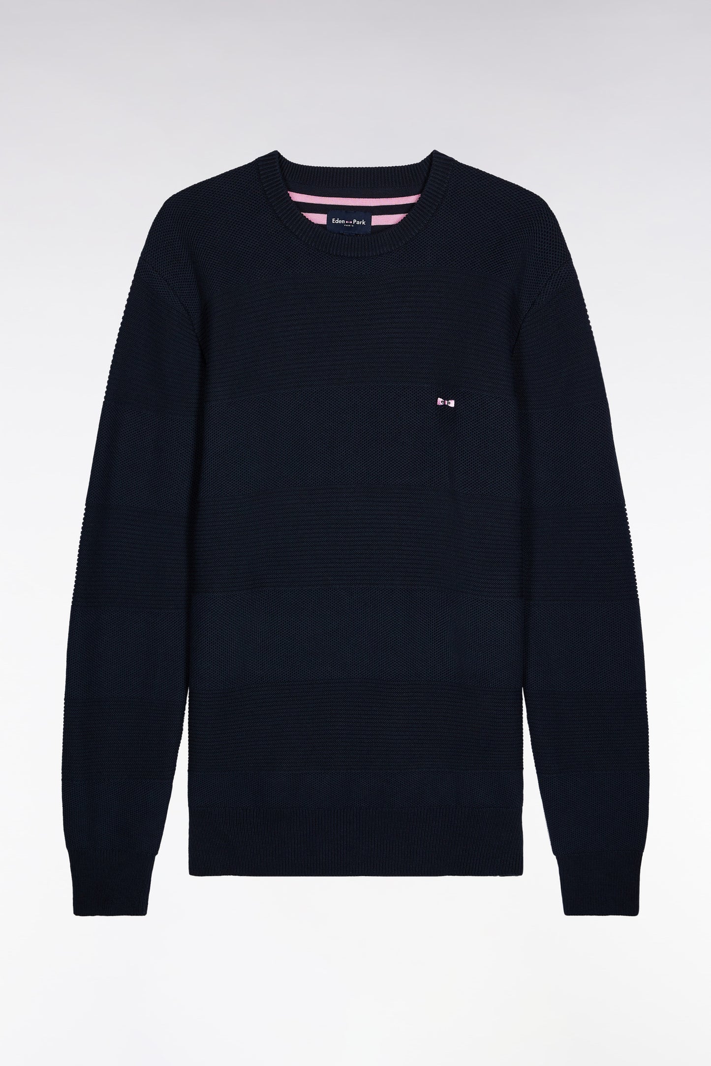 Pull col rond en coton marine à effet de rayure
