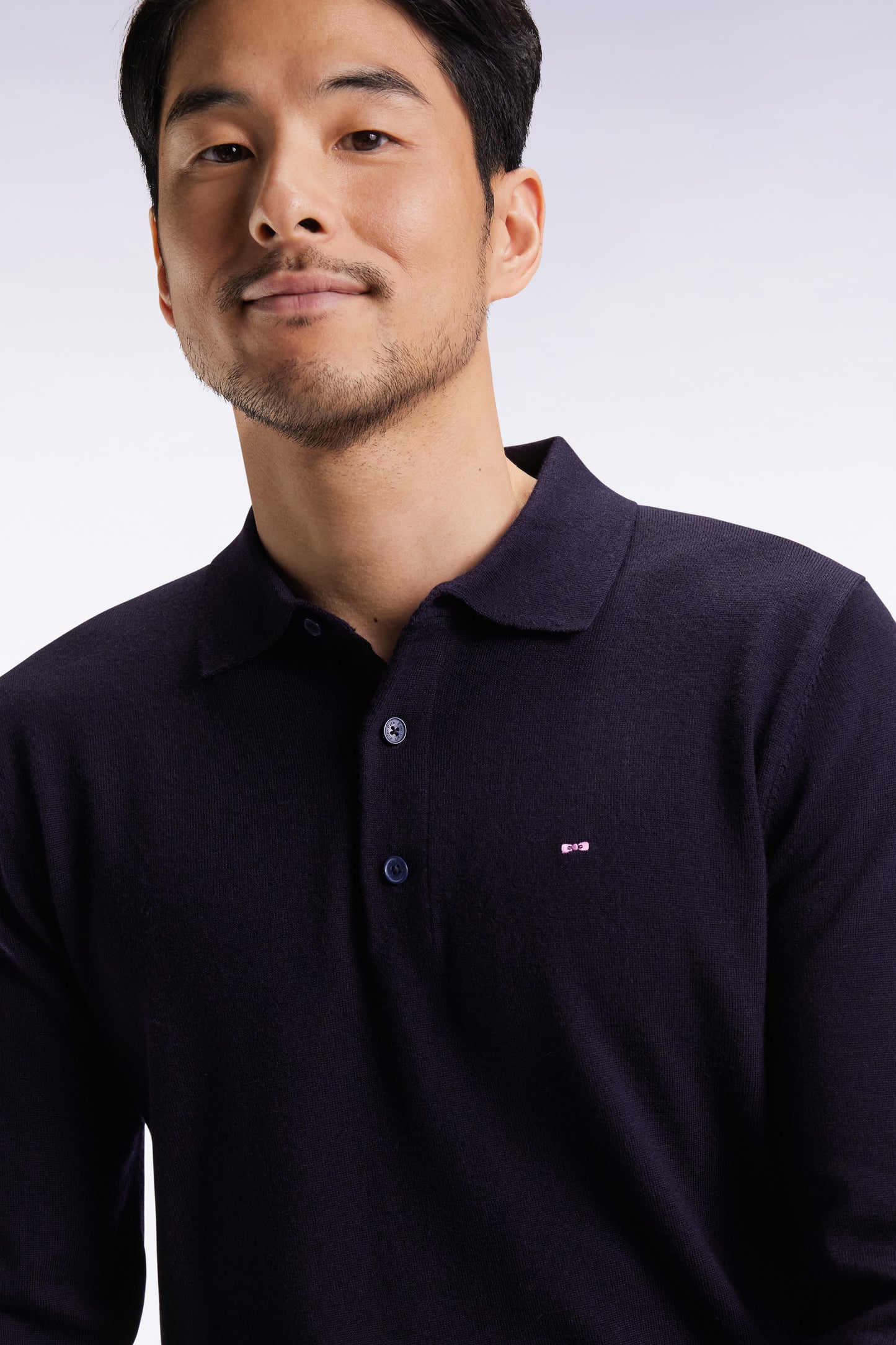 Navy merino wool jersey-neck sweater