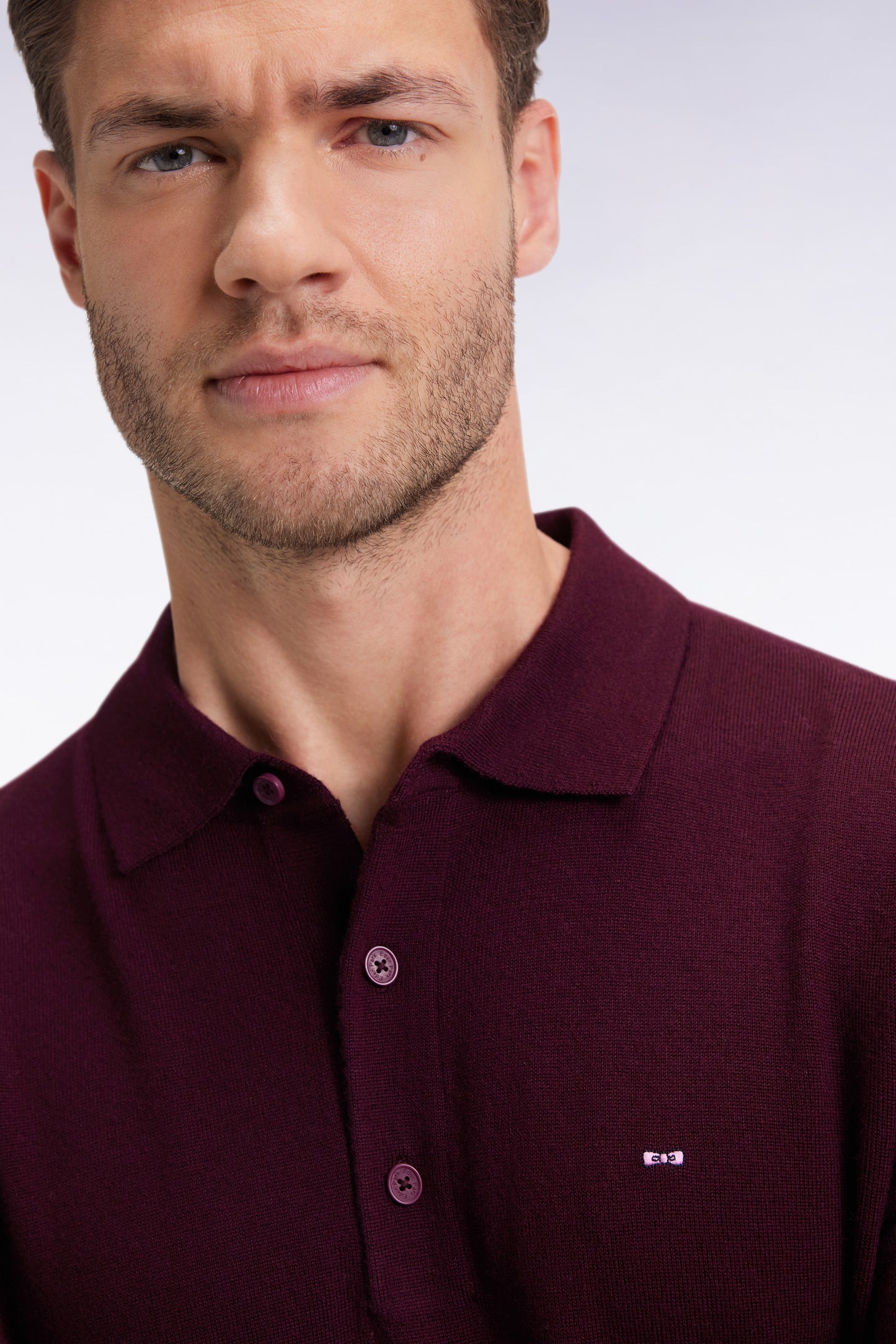 Jersey-neck sweater in burgundy merino wool