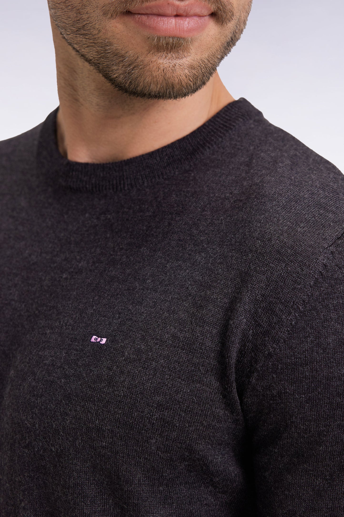 Dark grey merino wool round-neck sweater