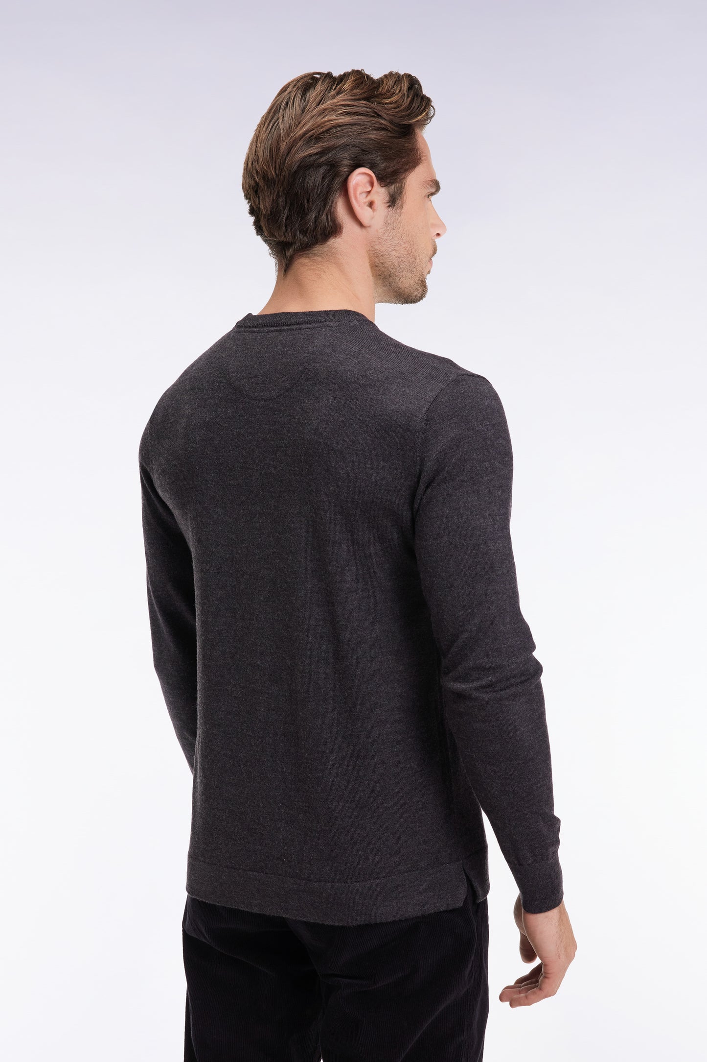 Dark grey merino wool round-neck sweater