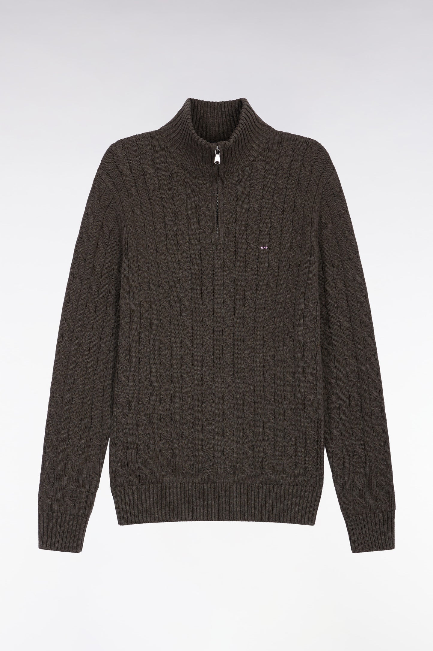 Brown twisted cotton trucker-neck sweater