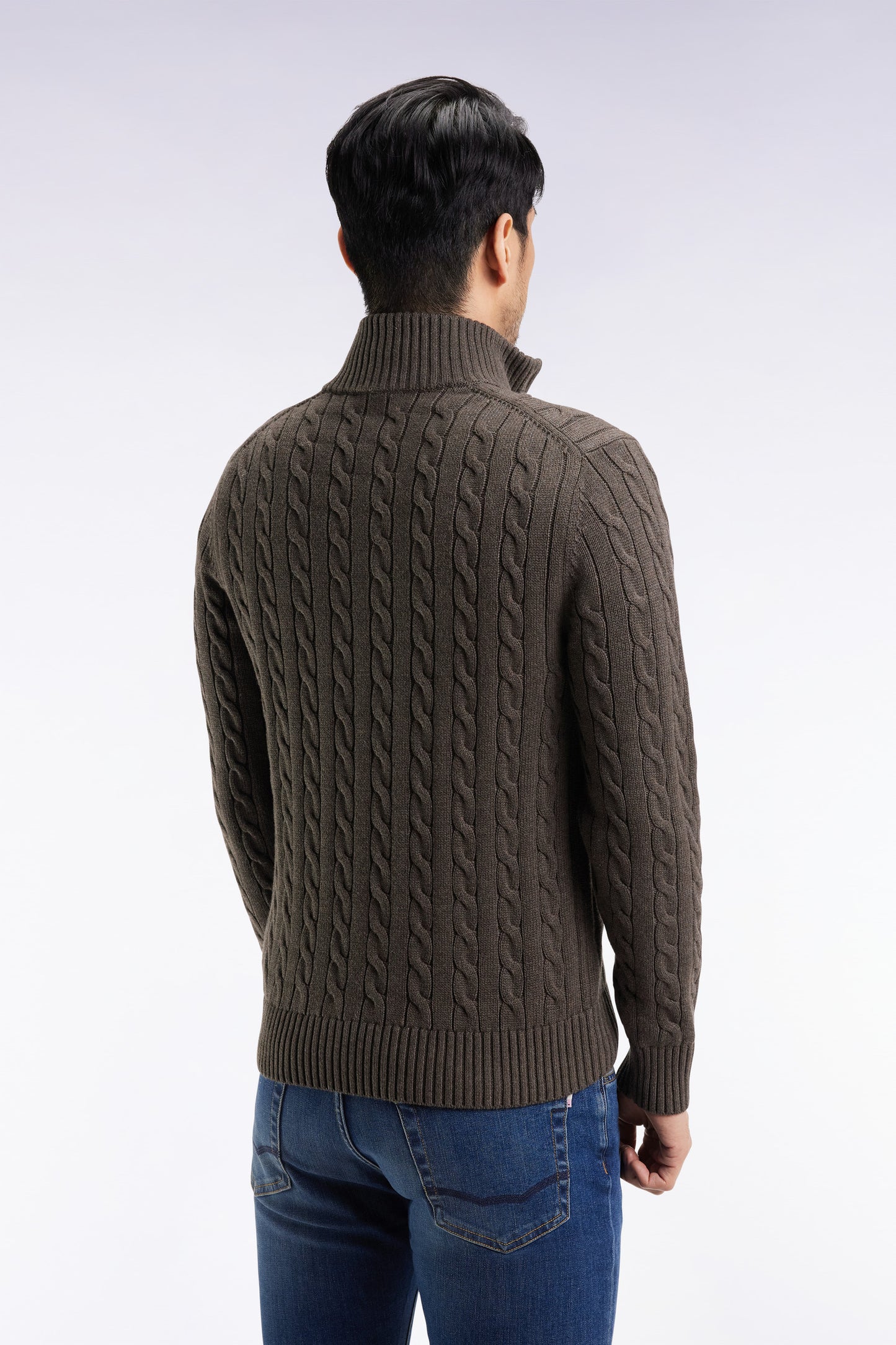 Brown twisted cotton trucker-neck sweater