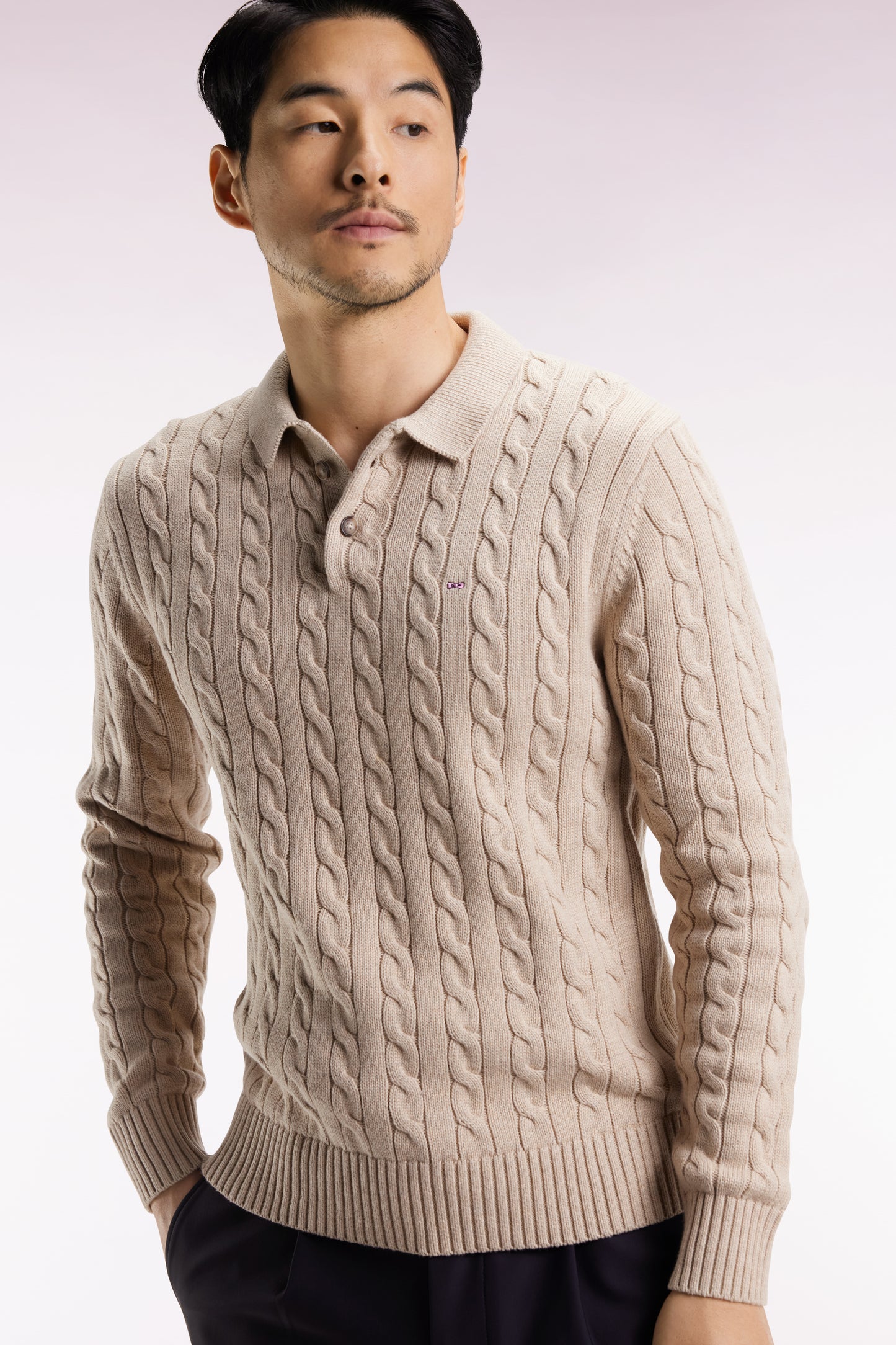 Pull col maillot en coton torsadé beige