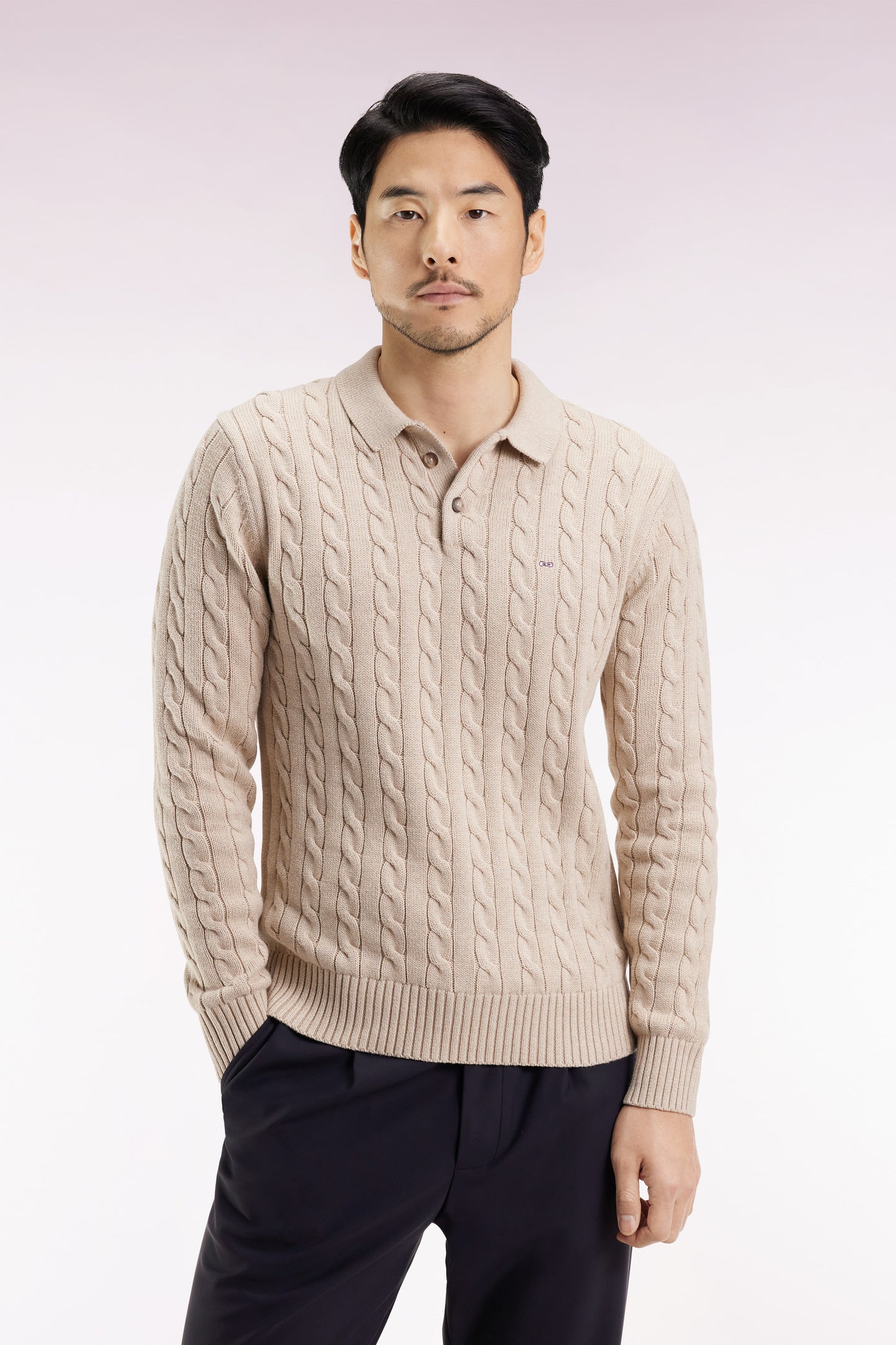 Pull col maillot en coton torsadé beige