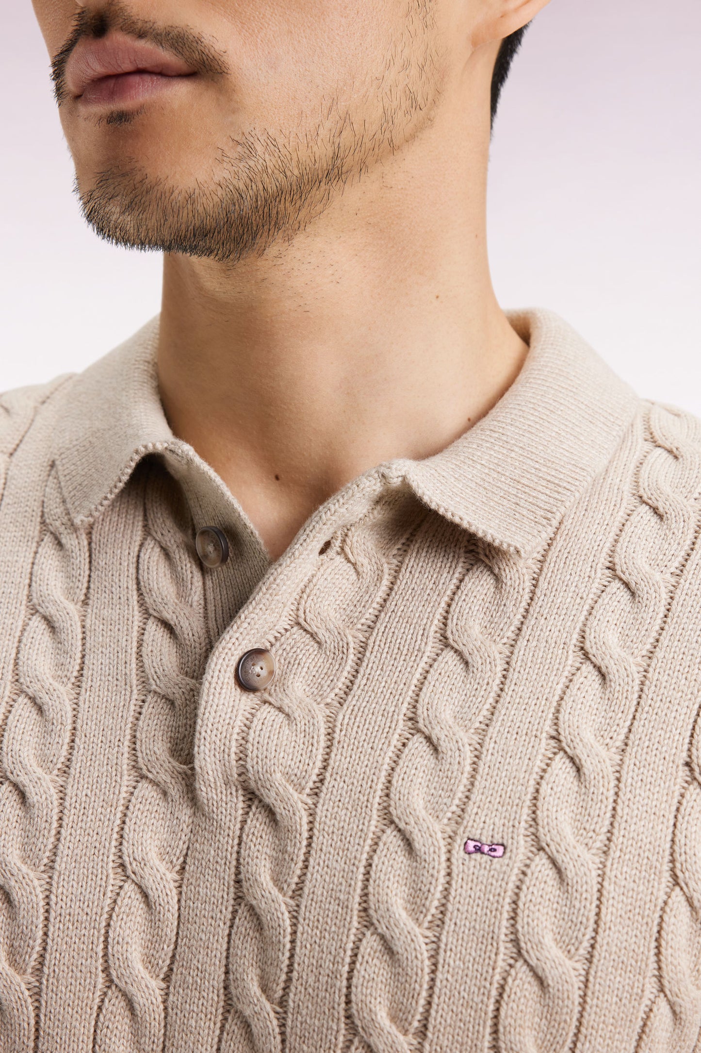 Pull col maillot en coton torsadé beige