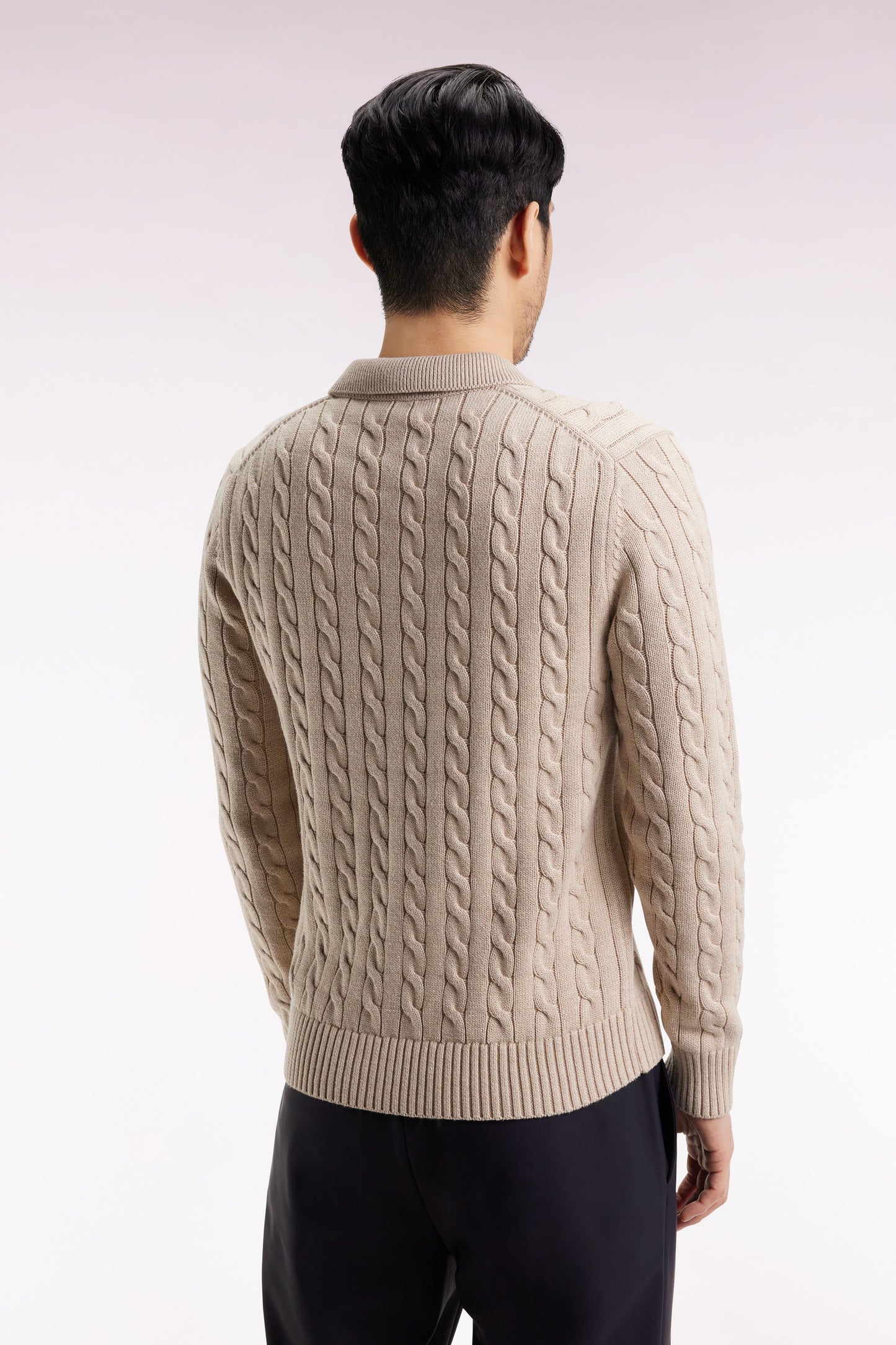 Pull col maillot en coton torsadé beige