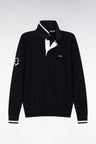 Pull col maillot en coton noir broderie 10