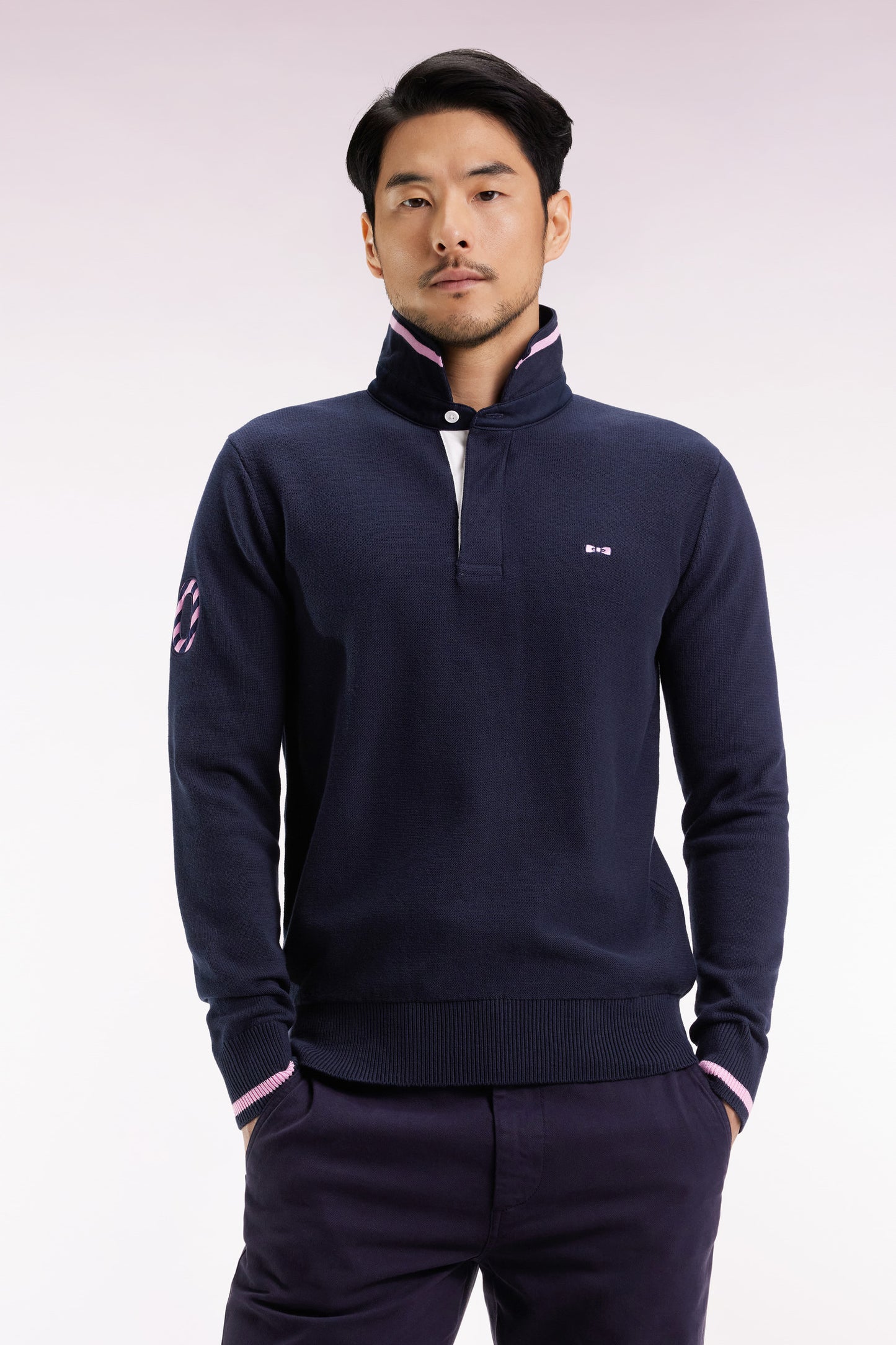 Navy cotton embroidered jersey-neck sweater 10