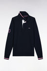 Pull col maillot en coton marine broderie 10