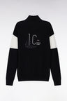 Pull col camionneur en coton noir broderie dos