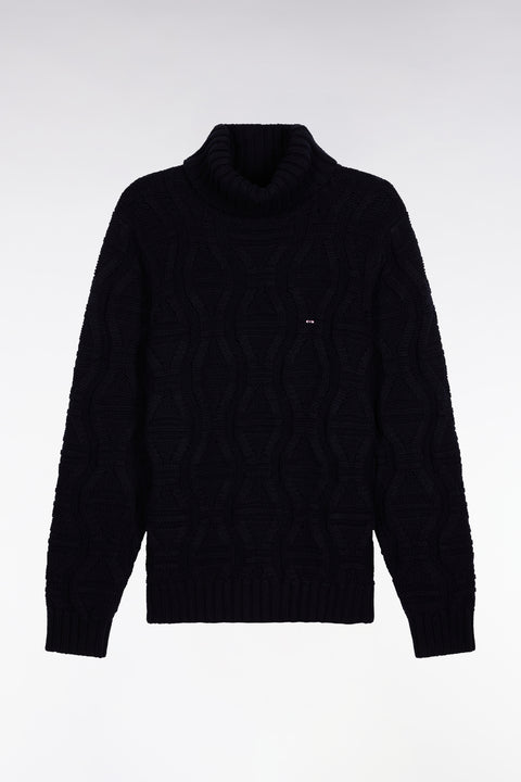 Pull épais à col roulé en laine et coton marine - Image 2