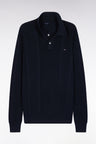 Pull à col polo bleu en coton marine