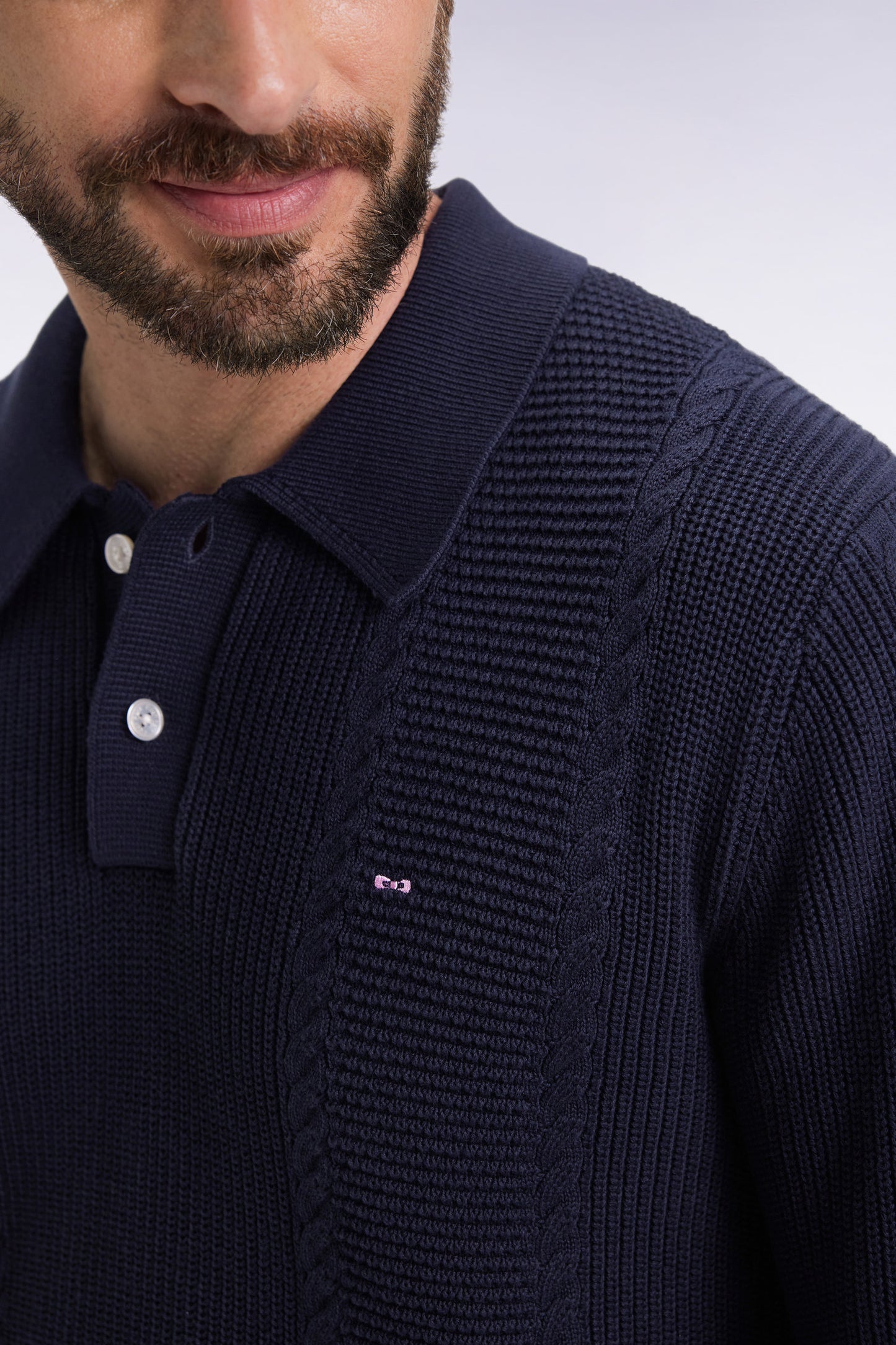 Blue polo-neck sweater in navy cotton