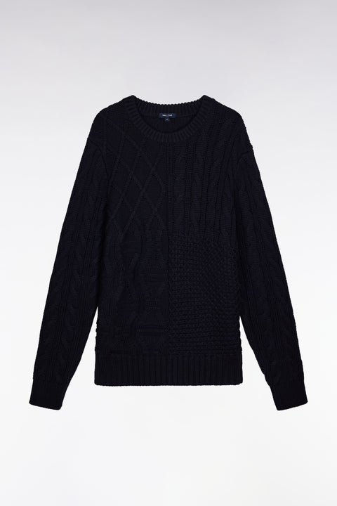 Pull col rond en laine et coton torsadé marine - Image 2