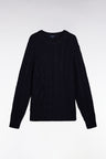 Pull col rond en laine et coton torsadé marine