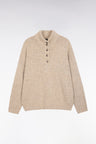 Oversized button-down high-neck sweater in beige wool blend