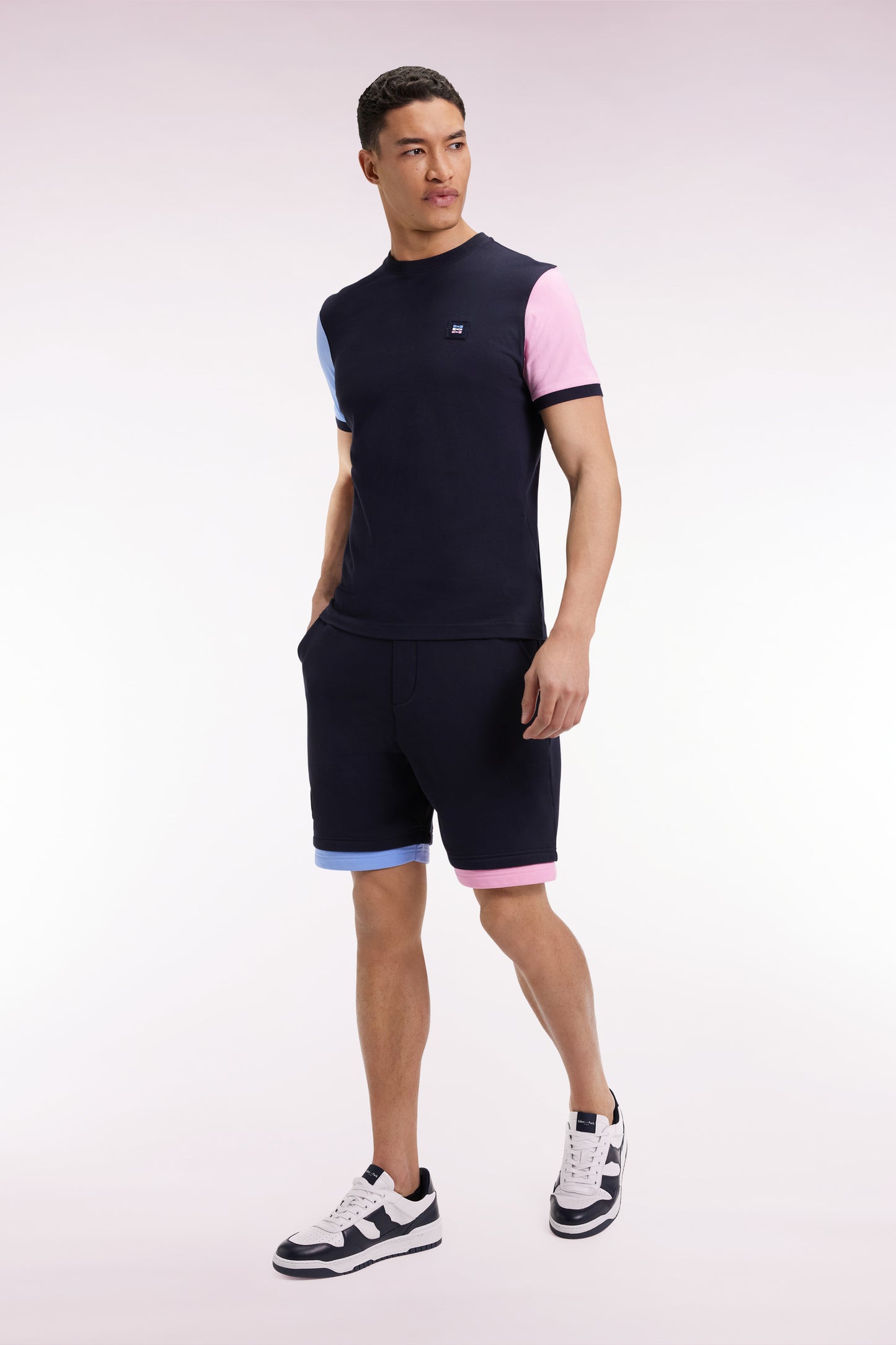 Navy cotton fleece shorts, loose fit