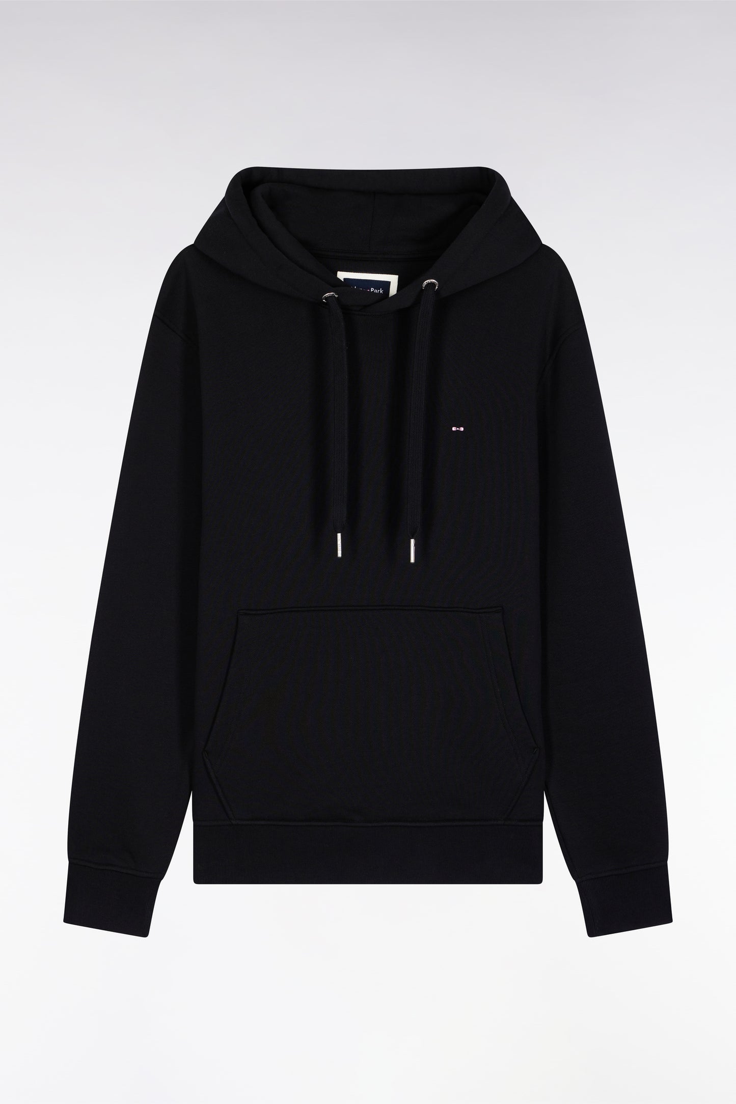 Black cotton hooded sweatshirt, straight cut