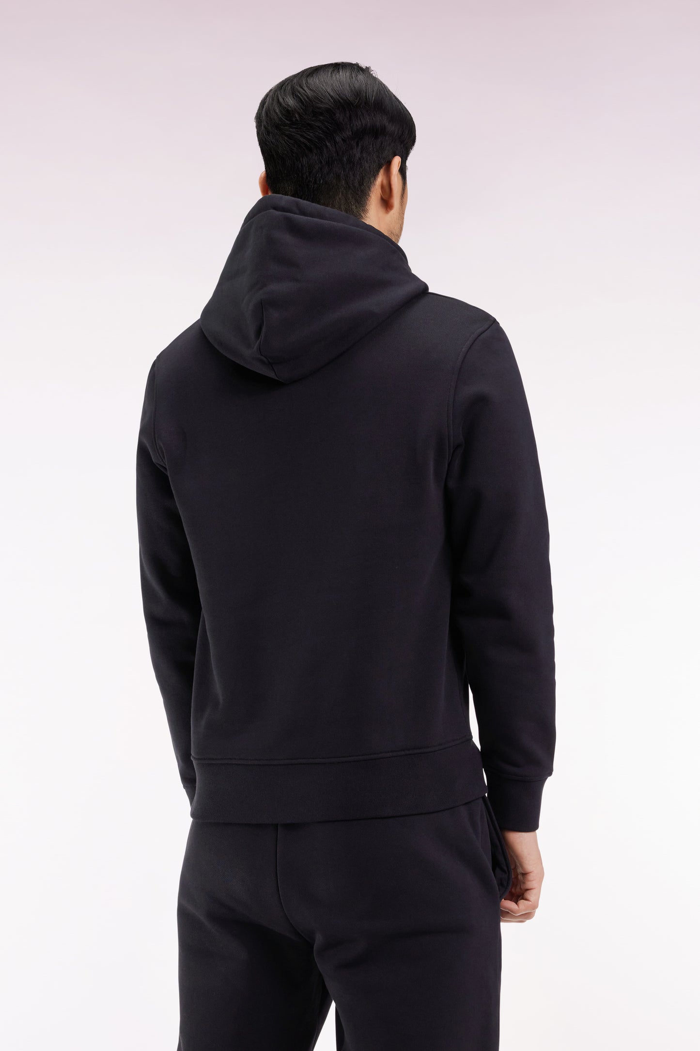 Black cotton hooded sweatshirt, straight cut