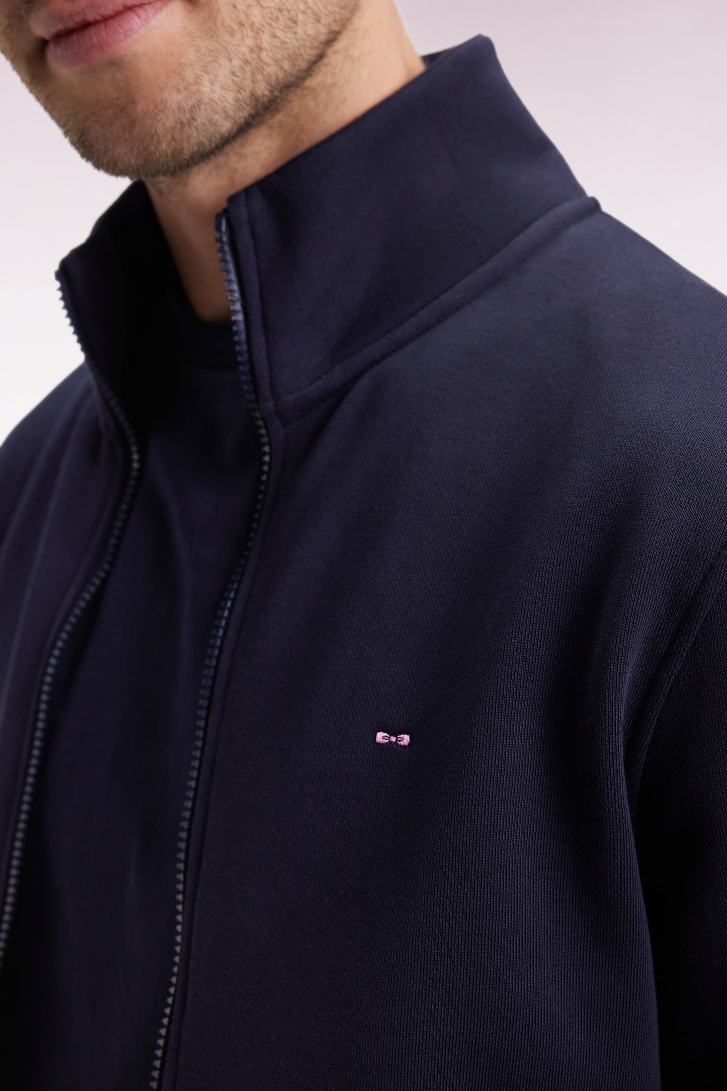 Navy cotton zip-up sweatshirt, straight cut