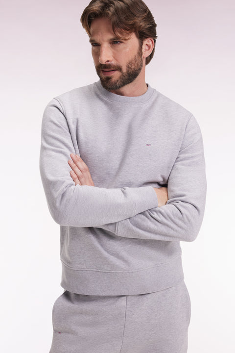 Sweatshirt à col rond en coton gris coupe droite - Image 3
