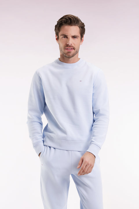 Sweatshirt à col rond en coton ciel coupe droite - Image 1