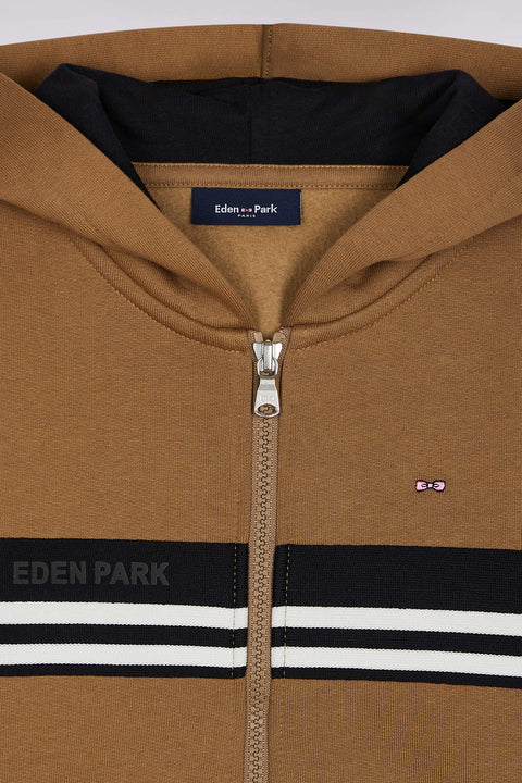 Zip-up hooded sweatshirt in camel molton blend - Image 2