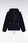 Navy two-color hooded sweatshirt with zip, straight cut