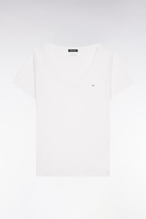 Short-sleeved V-neck T-shirt in white Pima cotton - Image 2