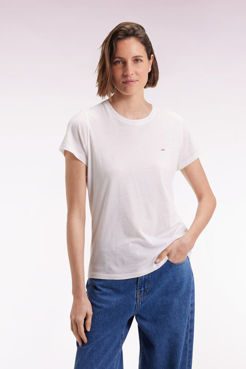 Short-sleeved T-shirt in white Pima cotton with round collar - Image 1